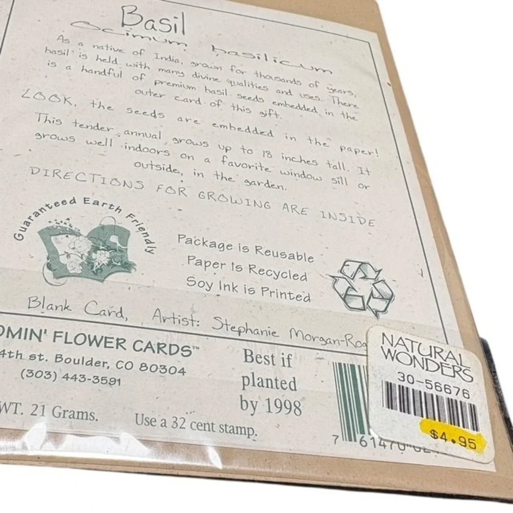 Bloomin' Flower Cards Basil Seeds Embedded Seed Paper Greeting Card Grow Your